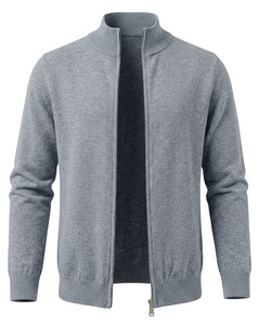 Cardigan gris pour homme à col mandarin et fermeture éclair, manches longues, en laine acrylique unie anti-boulochage, idéal pour l'automne - Product Image 1
