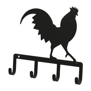 <b>Wall</b> Mounted Metal Rooster <b>Key</b> Holder Decorative Iron Coat Rack 4 <b>Hook</b> Hanger for Farmhouse Kitchen Home Decor - Product Image 1