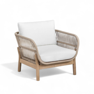 Fauteuils de salon et de jardin en teck avec coussins imperméables et cordes - Product Image 1