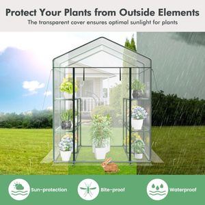 Serre de jardin à 8 étagères et 4 niveaux avec couverture en PVC et porte zippée enroulable pour l'entretien du jardin et les plantes d'intérieur - Product Image 6