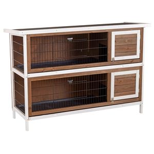 Divisori Classici in Legno Marrone per Conigliera con Tetto in Asfalto per Piccoli Animali, Design Rettangolare di Lusso per Interni ed Esterni Autunnali - Product Image 1