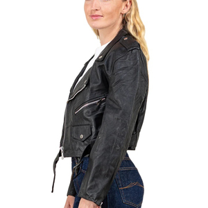 Custom <b>Vintage</b> 80s <b>Women</b>’s Black <b>Leather</b> Motorcycle Biker <b>Jacket</b>, Retro Rider Moto <b>Jacket</b> - Product Image 3