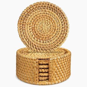 Ensemble de sous-verres en rotin naturel, sous-verres en osier faits à la main avec support, fabricant en gros sur mesure au Vietnam - Product Image 6