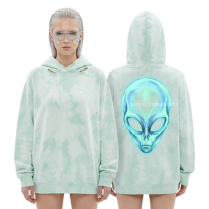 Olive Green Murky Deep Swamp Horror Skull Hoodie <b>Slime</b> Graphic Print Distressed Oversized Hooded Sweatshirt Bulk Supply Custom - Product Image 4