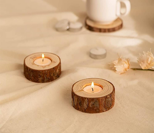20 Pack Wooden <b>Tealight</b> Candle <b>Holders</b>, Rustic Votive <b>Holders</b> for Weddings, Parties, Birthdays, Holiday Decorations - Product Image 1
