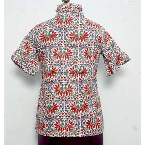 Vestido Corto con Cuello Alto y Estampado Floral, Mangas Abullonadas, 100% Algodón, Lavable, Silueta Recta, Estilo Dulce - Product Image 6