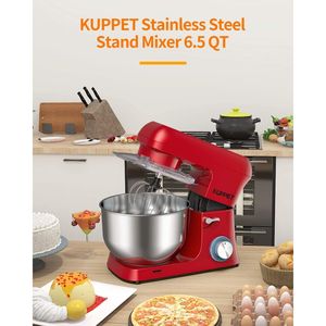 Impastatrice da Cucina in Acciaio Inox da 6,5 QT, 6 Velocità, con Testa Inclinabile, Gancio per Impasto, Frusta a Filo e Frusta Piatta per Uso Domestico - Product Image 3
