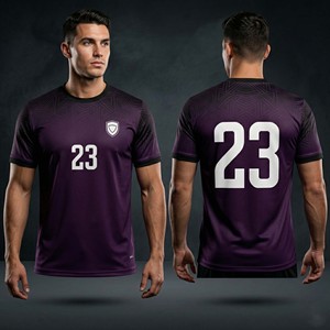 Camiseta Deportiva Morada Oscura Personalizada al por Mayor para Hombre, Transpirable, de Secado Rápido, Manga Corta, con Patrón Geométrico - Product Image 3