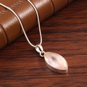 925 Sterling Silver Rose Quartz Bezel Set Pendentif Marquise Forme Rhodium Plaqué Or Sans Nickel Sans Plomb Fine Charms - Product Image 3