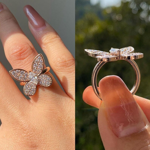 Anillo Solitario de Diamante con Corte Marquesa en Forma de Mariposa, Oro Sólido, Regalo de Cumpleaños, Joyería Elegante para Mujer - Product Image 3
