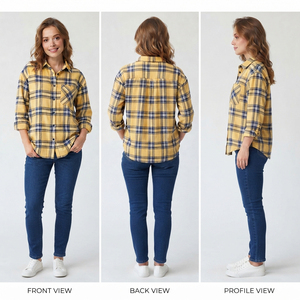 Women's Summer Plaid <b>Flannel</b> Shirt 100% Cotton Long Sleeve Button Collar Quick Dry Eco-Friendly Casual Sleeping Shirt - Product Image 5