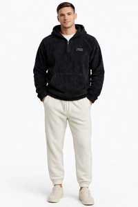 Men's Black Half Zip Hoodie Raglan Sleeve <b>Fleece</b> <b>Sweatshirt</b> Casual Oversized Fit Pullover Silk Screen Printing <b>Lined</b> Heavyweight - Product Image 1