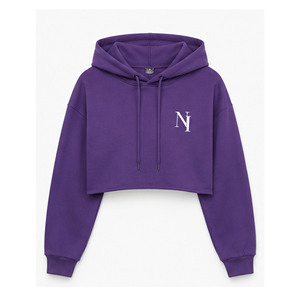 Sweat à capuche court pour femme, violet uni, à manches longues, avec lettres brodées, décontracté, pour l'automne, en polaire respirante - Product Image 1