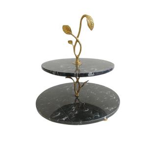 Support à gâteau à 2 niveaux en marbre blanc avec tige en métal argenté, présentoir à pâtisserie élégant pour mariage, table de fête - Product Image 4