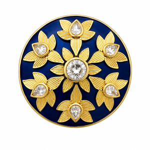 Botón de latón con diseño floral de esmalte azul y engaste de cristal de imitación para hombre, formal - Product Image 1