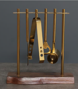 Modern marble <b>bar</b> <b>tool</b> holder set with stainless steel cocktail <b>tools</b> jigger strainer opener spoon stand - Product Image 2