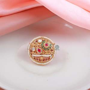 Pragya Antique Designer Vintage Gemstone <b>Ring</b>-<b>24K</b> <b>Gold</b> Plated Steel Pave Setting - Product Image 2