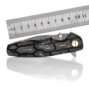 Cuchillo Plegable de Acero de Damasco Personalizado DIY al por Mayor, Cuchillo de Bolsillo con Mango de Micarta y Huella Dactilar, Cuchillo de Camping para Exteriores con Funda de Cuero - Product Image 5