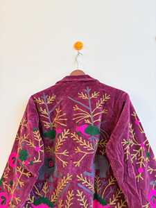 Exclusive Suzani Velvet Jacket Hand Embroidered Short <b>Coat</b> Boho Artisanal Outerwear - Product Image 6