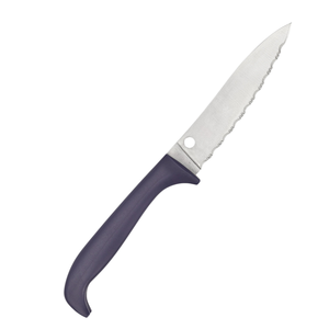 Cuchillos de Cocina de Acero Inoxidable con Hoja Dentada y Mango Ergonómico Curvo Morado, Cuchilla Afilada para Cortar Pan, Tomate y Fruta - Product Image 2