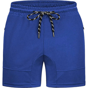 Shorts en tricot bleu pour homme avec cordon de serrage et poches, respirant, décontracté, taille mi-haute, couleur unie, tissu en spandex et polyester - Product Image 1