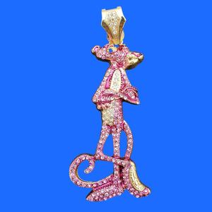 จี้พิงค์แพนเธอร์แบบ Iced Out สไตล์ฮิปฮอป เงินแท้ 925 ชุบทอง ประดับโมอิสซาไนต์สั่งทำพิเศษ ผ่านการทดสอบเพชร - Product Image 4