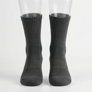 Crew <b>Socks</b> Solid Dark Gray Knitted Breathable Polyester Spandex Adult Casual Daily Wear Autumn Season - Product Image 1