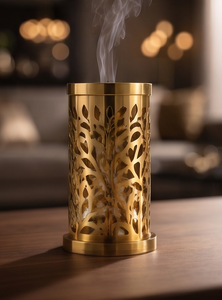 Gold Iron Incense Holder Cylindrical Tower Censer Leaf <b>Vine</b> Cutout Aromatherapy Diffuser - Product Image 3