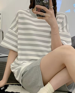 Women Solid Knitted T-Shirt Shorts Set Crew Neck Regular Fit Casual Summer Outfit Breathable Polyester/Cotton Quick Dry - Product Image 3