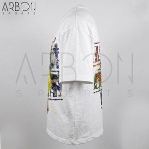 Camiseta Oversize Blanca de Algodón Premium con Estampado Gráfico Abstracto Multicolor, Estilo Urbano, Diseño Desgastado Personalizado - Product Image 3
