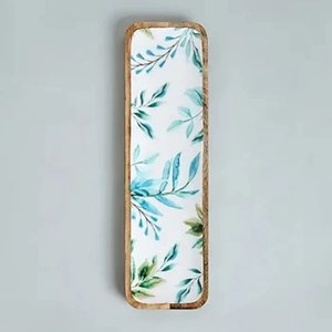 Natural Wooden Handmade Rectangular Eco-Friendly Serving Tray Floral Printed Dishwasher <b>Microwave</b> Safe for Catering Restaurants - Product Image 6