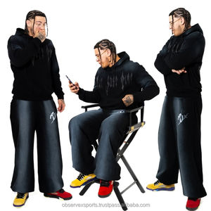 Ensemble sweat-shirt et pantalon de survêtement à logo brodé personnalisé, de haute qualité, avec fermeture éclair, jogging, survêtement d'hiver, 100% coton - Product Image 3