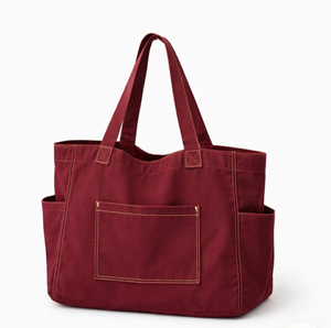 Sac fourre-tout en toile rouge grande taille pour le shopping, avec poche avant et poches latérales, poignée longue, usage quotidien, vente en gros - Product Image 1