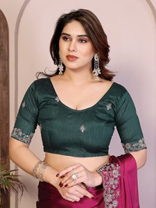 Sari Tradicional Indio de Seda NiMa Creations con Borde Bordado de Secado Rápido para Bodas y Fiestas, Largo hasta el Suelo, Corte Regular para Mujer - Product Image 3