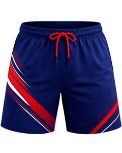 Conjunto de camiseta y pantalones cortos deportivos con estampado azul marino y rojo para hombre, ropa deportiva transpirable de secado rápido para entrenamiento de gimnasio, ropa deportiva atlética - Product Image 5