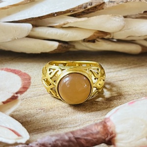 Trendy Design Peach Moonstone <b>Ring</b> Boho Brass Jewelry For Women 18k Gold Plated Geometric <b>Statement</b> <b>Ring</b> For Wholesale/OEM/ODM - Product Image 1