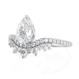 Bague de mariage en or blanc 14 carats avec diamant de laboratoire de 2,00 carats, pureté VS1, couleur F, certifié IGI, taille poire, bague solitaire avec accent - Product Image 3