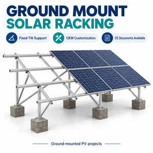 Système de montage au sol pour panneaux solaires, structure de support PV à inclinaison fixe, OEM personnalisé pour les fermes solaires - Product Image 1
