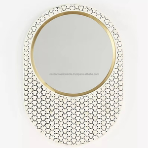 Marco de espejo de pared de madera con incrustaciones de hueso rústico de lujo moderno, decoración elegante para el hogar para sala de estar y baño, estilo de diseño Art Deco - Product Image 1