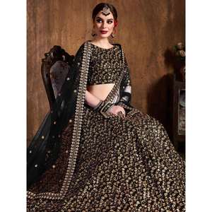 Precioso desgaste de recepción de seda cruda con lentejuelas negras Lehenga Choli - Product Image 6