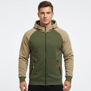 Sudadera de Forro Polar con Capucha y Mangas Raglán para Hombre, Color Verde Oliva Beige, con Cierre, Estilo Casual para Otoño, Corte Regular - Product Image 4