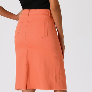 Womens Stylish Denim Skirt Vibrant Orange Everyday Outfit Wholesale Colored Denim Skirt OEMODM Available - Product Image 3