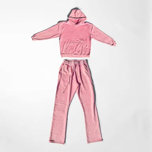 Conjunto de chándal con capucha de lana roja para mujer, manga larga, corte holgado, informal, para todas las estaciones, 2 piezas, sudadera y pantalones - Product Image 2