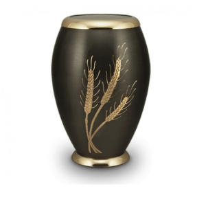 Cremación de alta calidad para cenizas humanas Urnas de cremación funeraria de metal para adultos Diseño de trigo con acabado de Peltre - Product Image 1