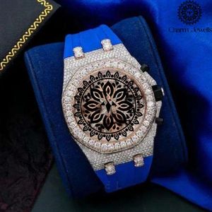 Reloj de Lujo Charm Jewells de Acero Inoxidable con Incrustaciones de Diamantes, Movimiento Mecánico Analógico, Caja de 40 mm, Correa de Silicona Azul, 10 Bar - Product Image 3