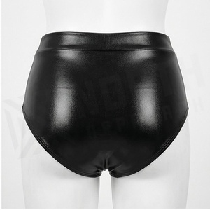 Women High Waist Swim Brief Solid Black Stretch Spandex Polyester <b>Bikini</b> Bottoms - Product Image 2