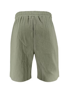 2026 Summer Vacation Men's Khaki 100% Cotton Woven Satin Solid Short Sleeve Shirt Long Pants Shorts Set Casual Beach 2pcs Quick - Product Image 5