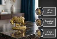 Idole de veau en laiton pur 16x7.5x11cm, 100% laiton, Gau Mata Murti Puja, fait main, décoration moderne pour la maison, cadeau spirituel pour l'inauguration de la maison