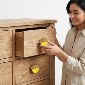 Wooden Cabinet Knobs Yellow Acrylic Half Design Drawer Handle Bedroom Home Office Furniture Industrial Style Easy Installation - Product Image 2