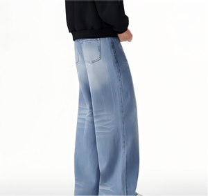Men Wide Leg Stonewashed Denim <b>Jeans</b> Elastic Waist <b>Button</b> <b>Fly</b> Casual Pants 100% Cotton Woven Fabric Midweight Spring Style - Product Image 2